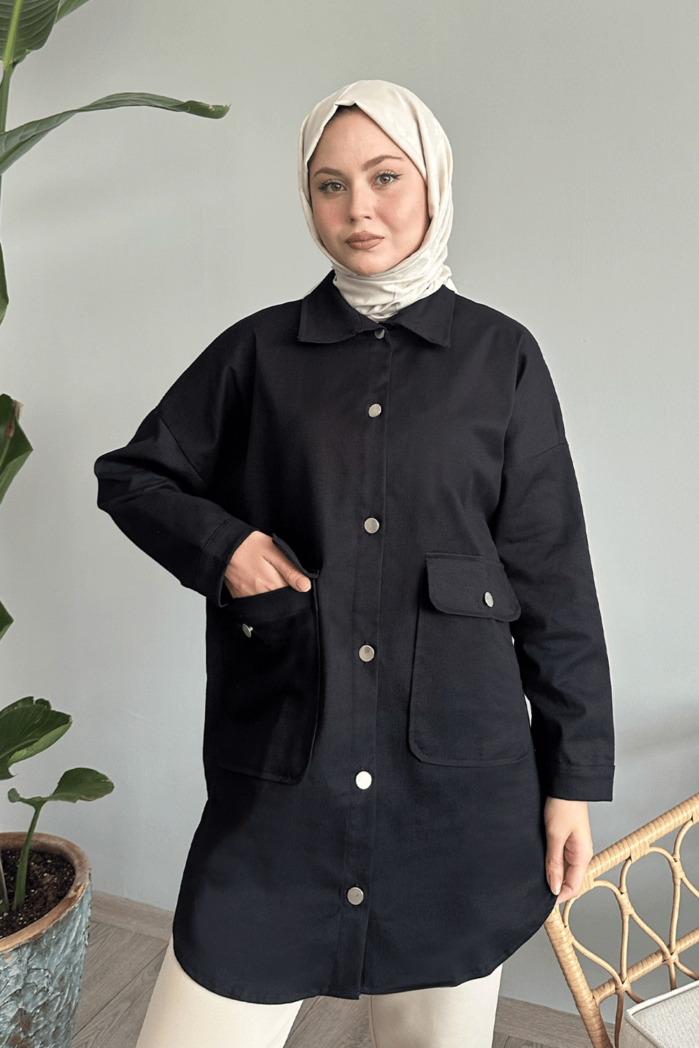 Oversize Gabardin Siyah Ceket