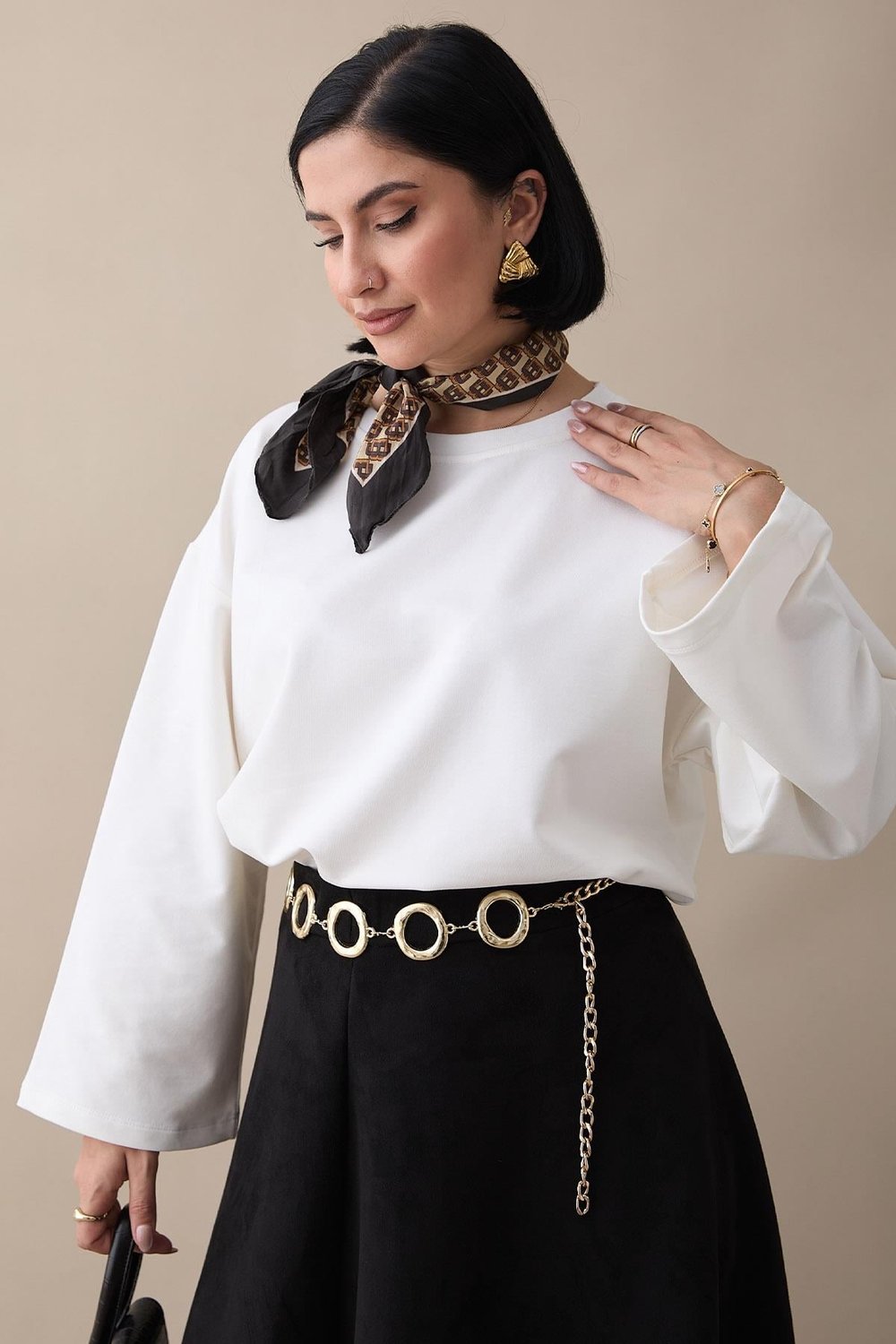 Oversize Geniş Kol Beyaz Sweat