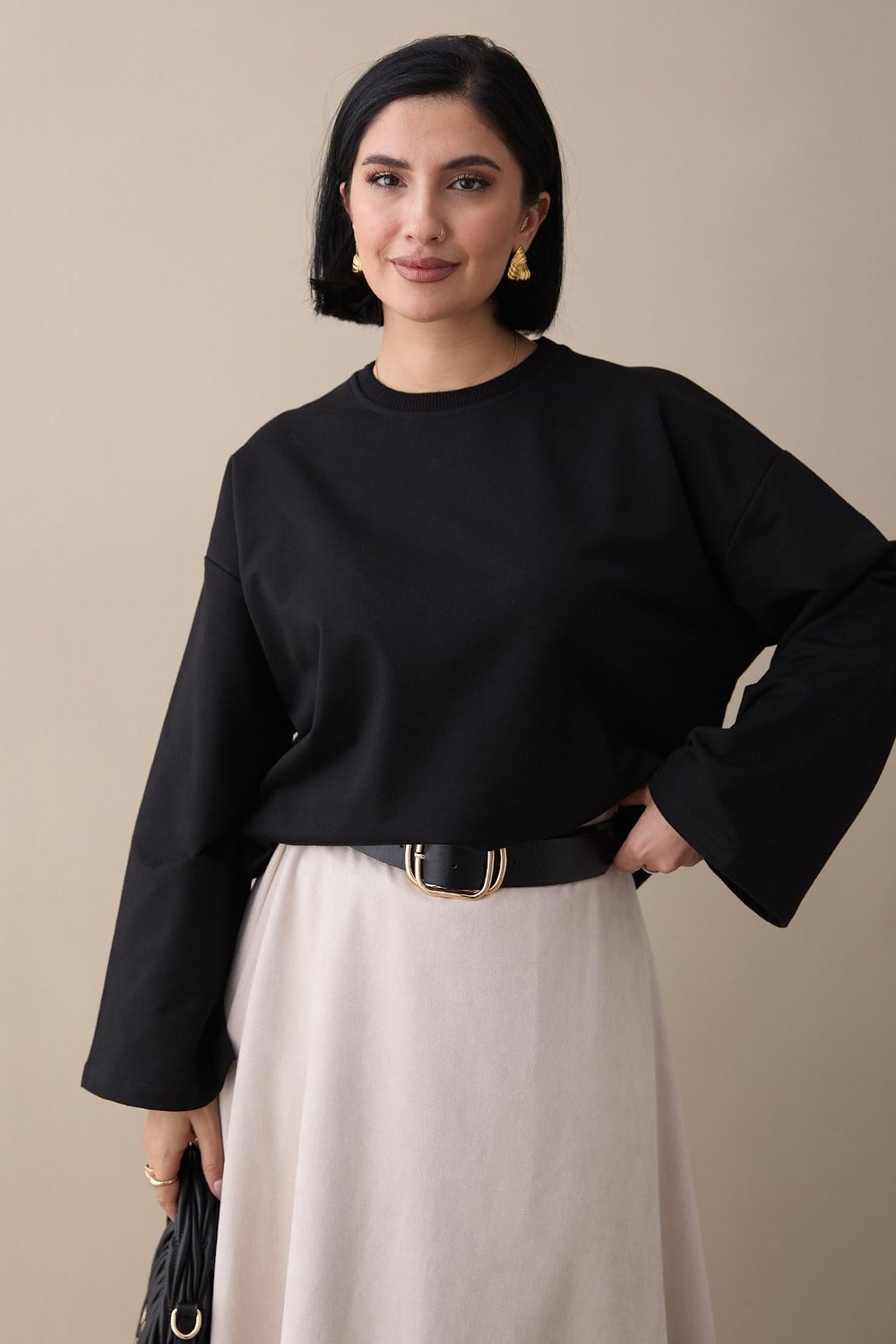 Oversize Geniş Kol Siyah Sweat