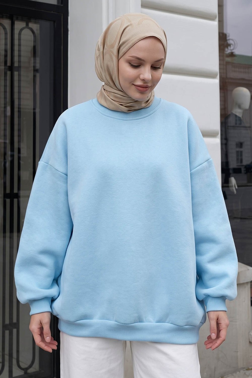 Şardonlu Basic Açık Mavi Sweat