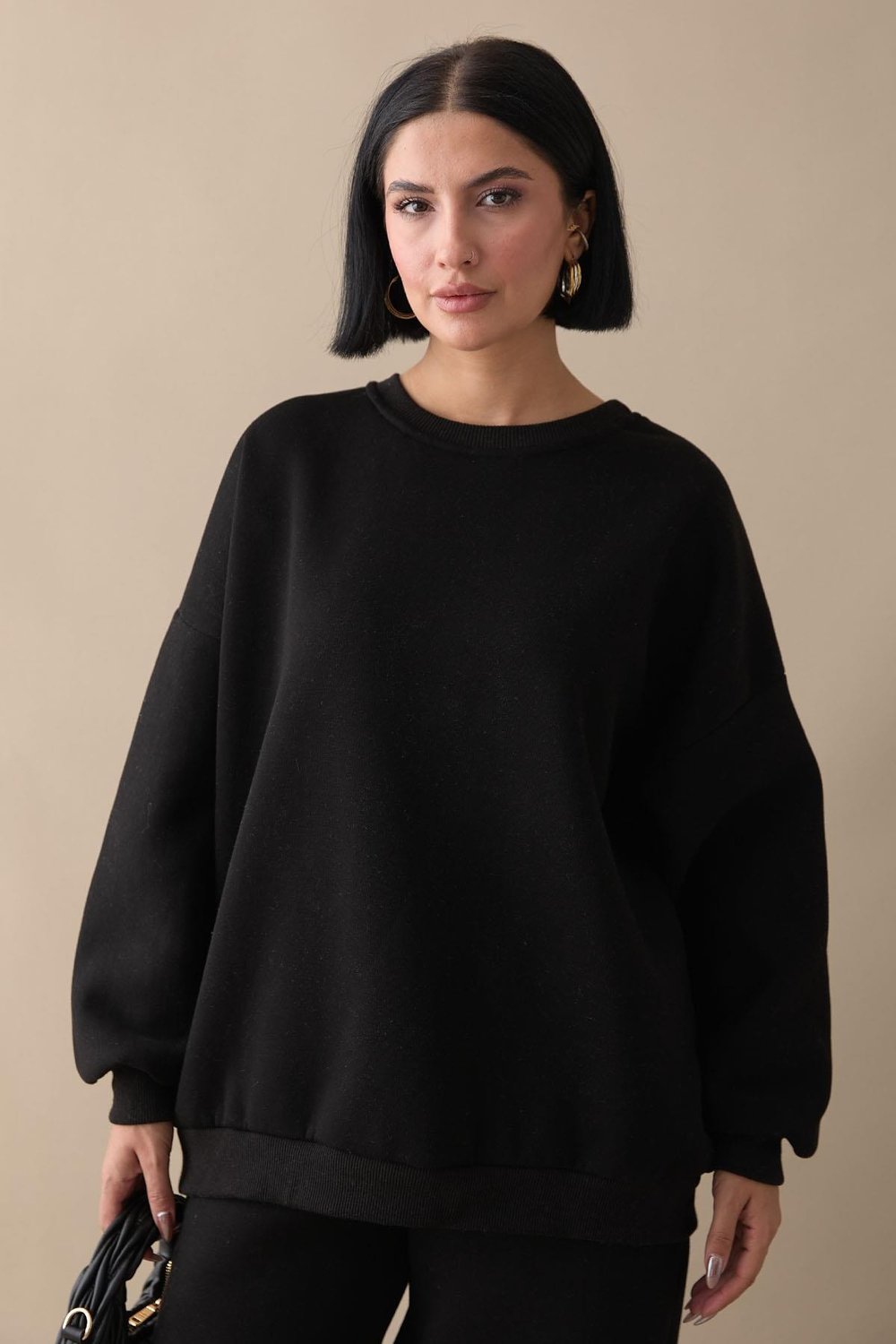 Şardonlu Basic Siyah Sweat