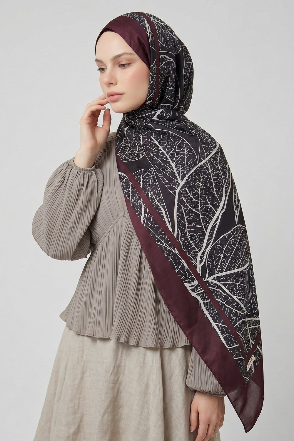 Sarmaşık Desen Bordo Soft Pamuk Şal