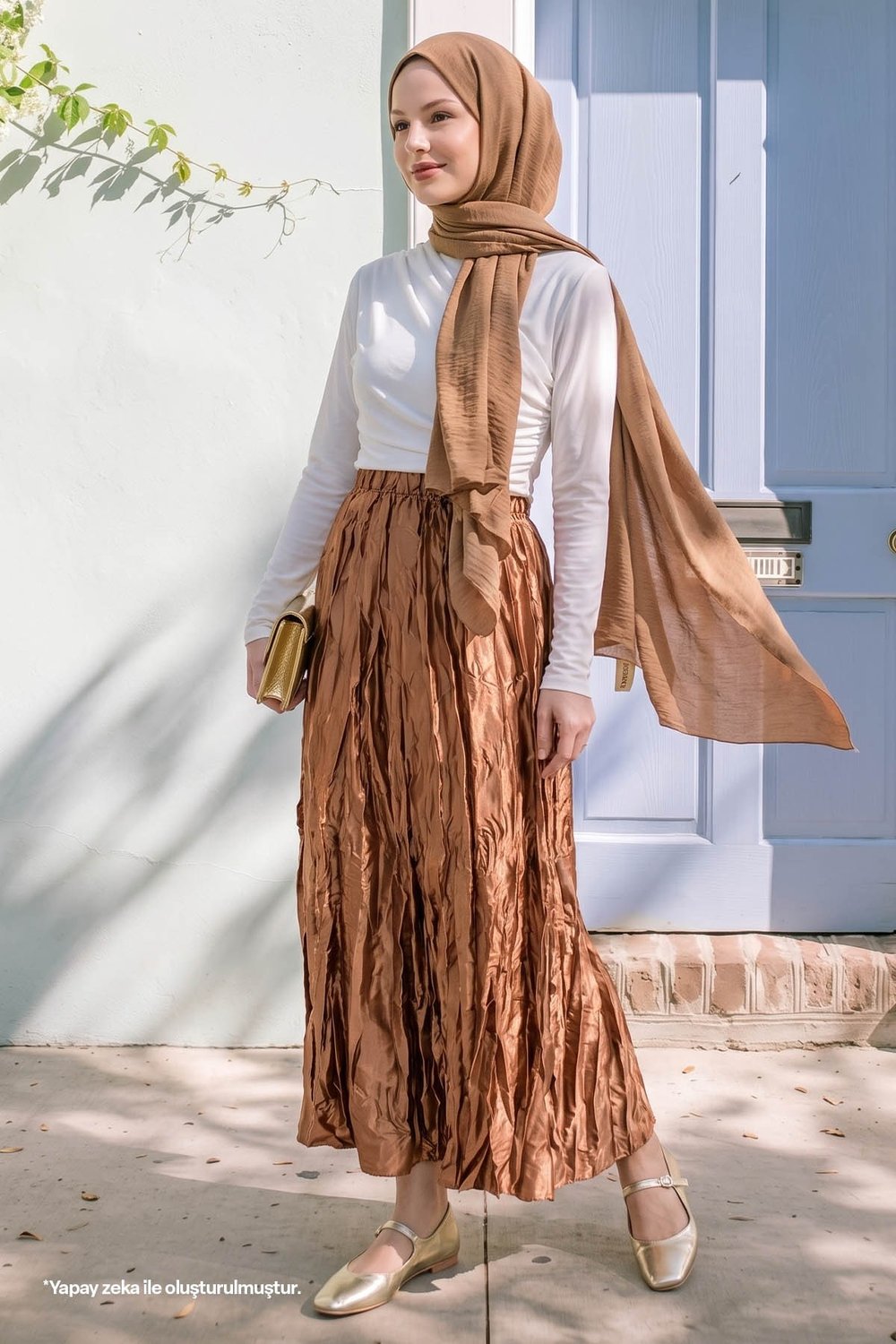 Saten Kraş Camel Etek