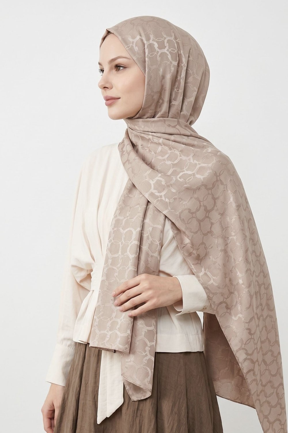 Soft Oval Desenli Taş Jakar Şal