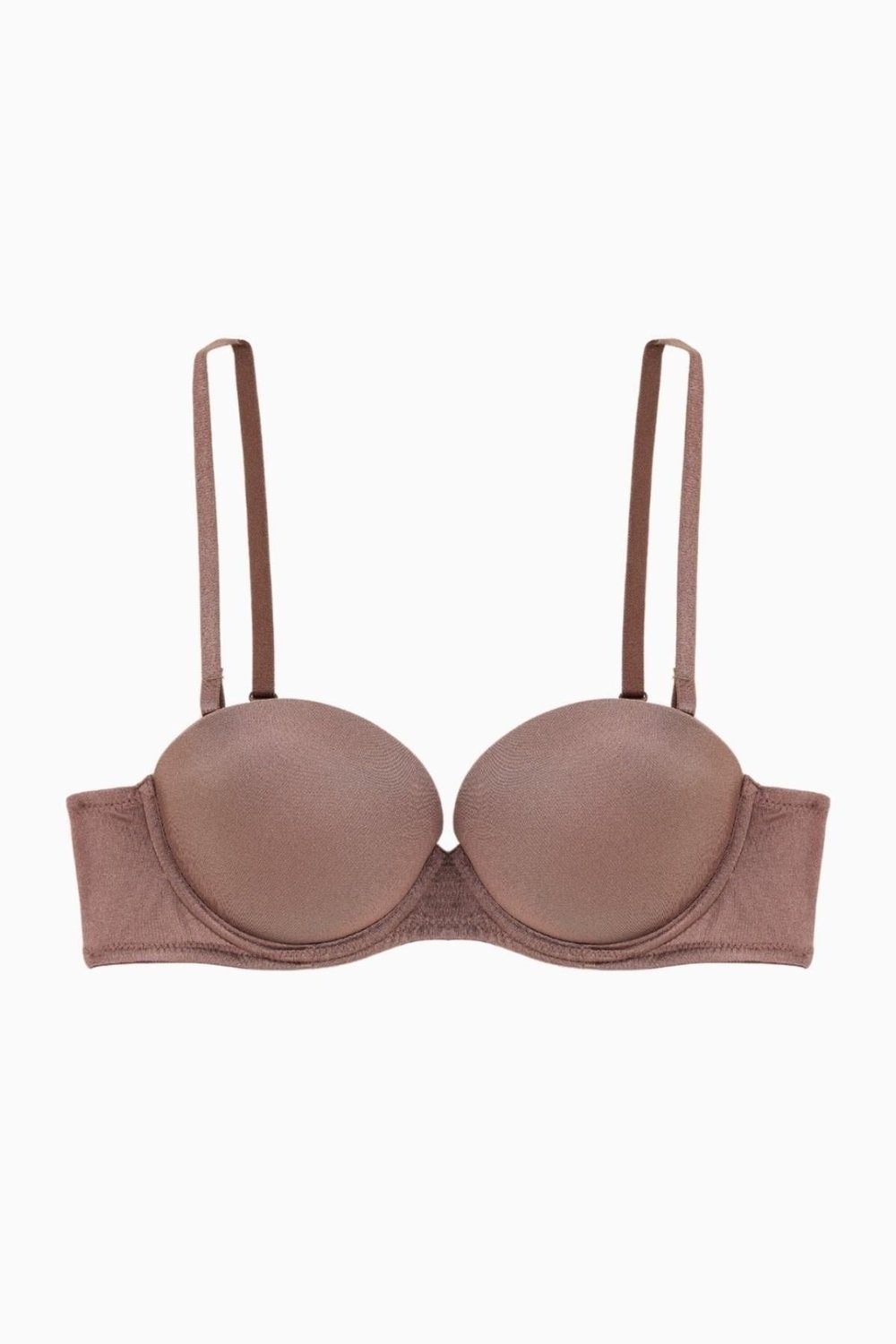 Straplez Mikro Sütyen Double Push Up, Ekstra Dolgulu Basic - Bronz Kahve - 2536