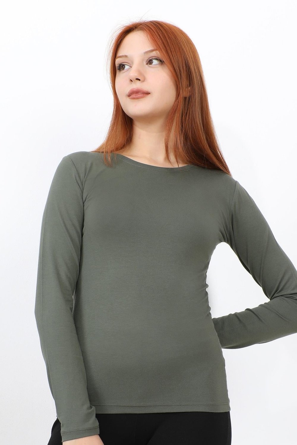 Uzun Kol Bisiklet Yaka Basic Body - Haki