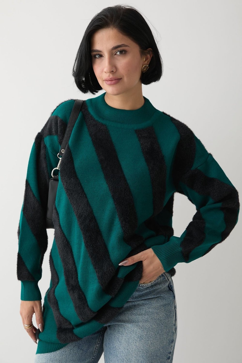 Soft Double Stripe Knit Sweater in Emerald Green