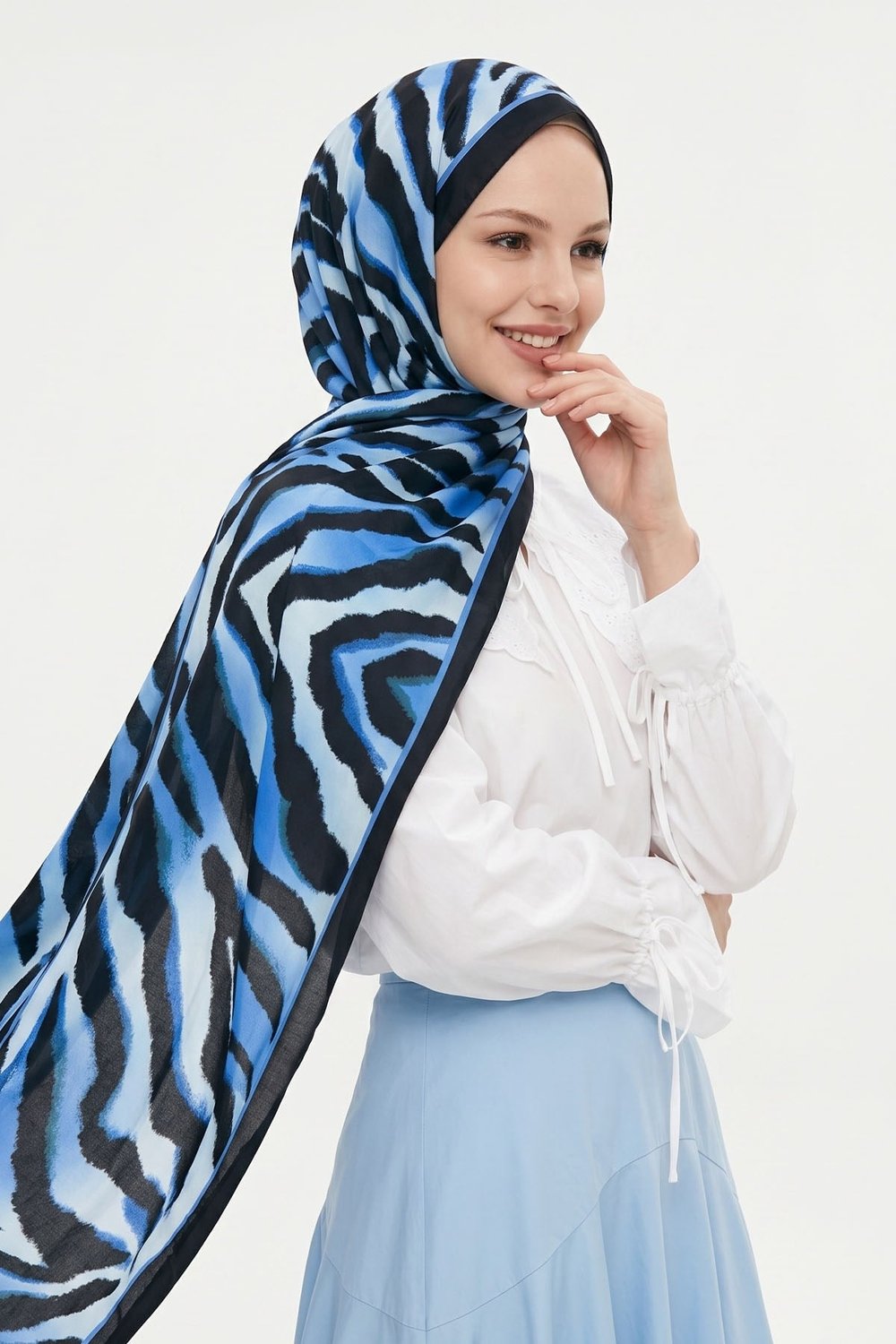 Zebra Desen Açık Mavi Soft Pamuk Şal