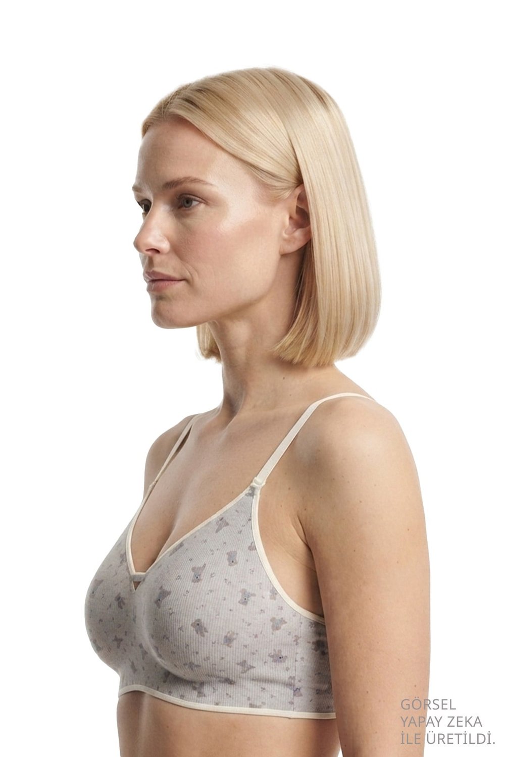 Seamless Bra - Mireva | Gri Lazer Kesim Rib Dokulu Ayıcık Desenli Balensiz Kadın Sütyen