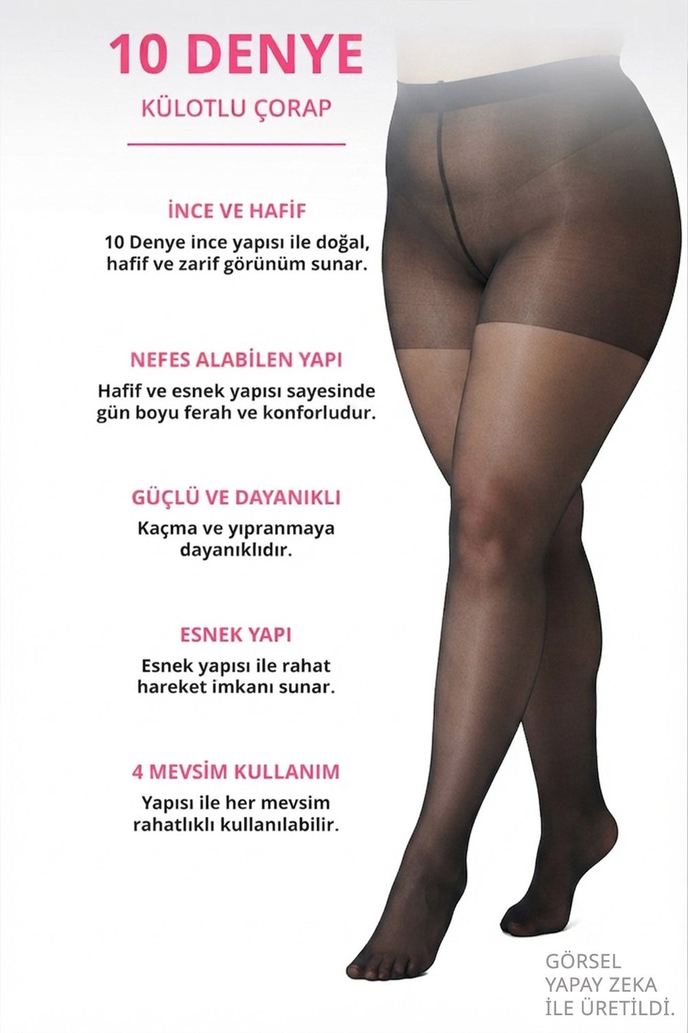 İnce 10 Denye Siyah-Ten 2li Büyük Beden Külotlu Çorap