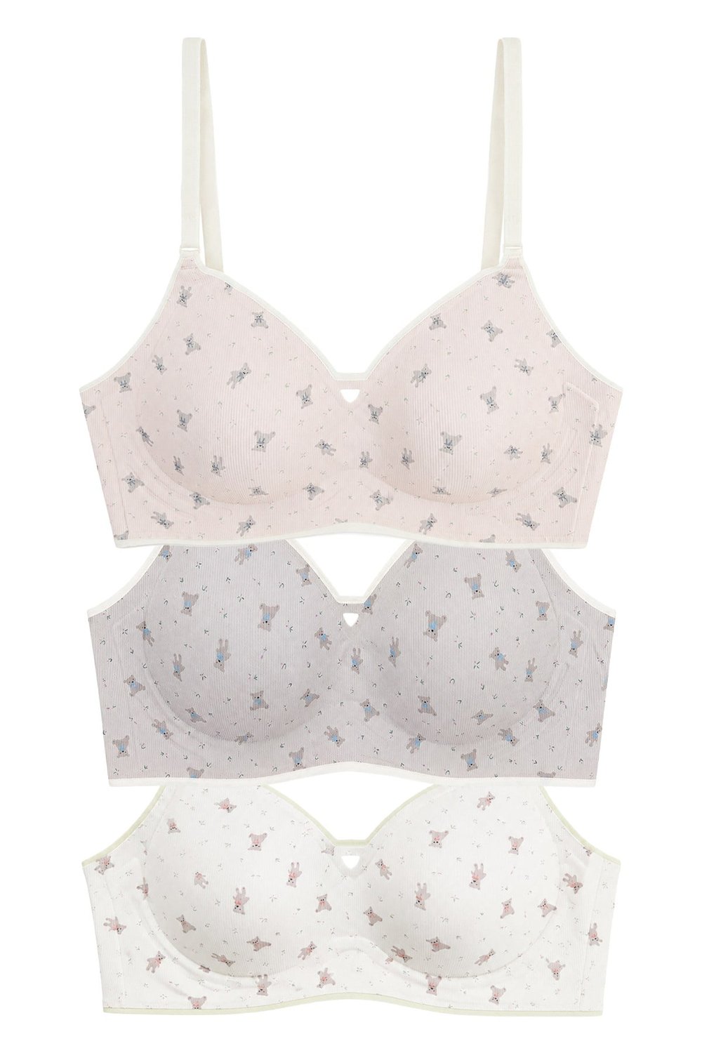 Seamless Bra - Mireva | Lazer Kesim Rib Dokulu Ayıcık Desenli Balensiz Kadın Sütyen 3lü Paket