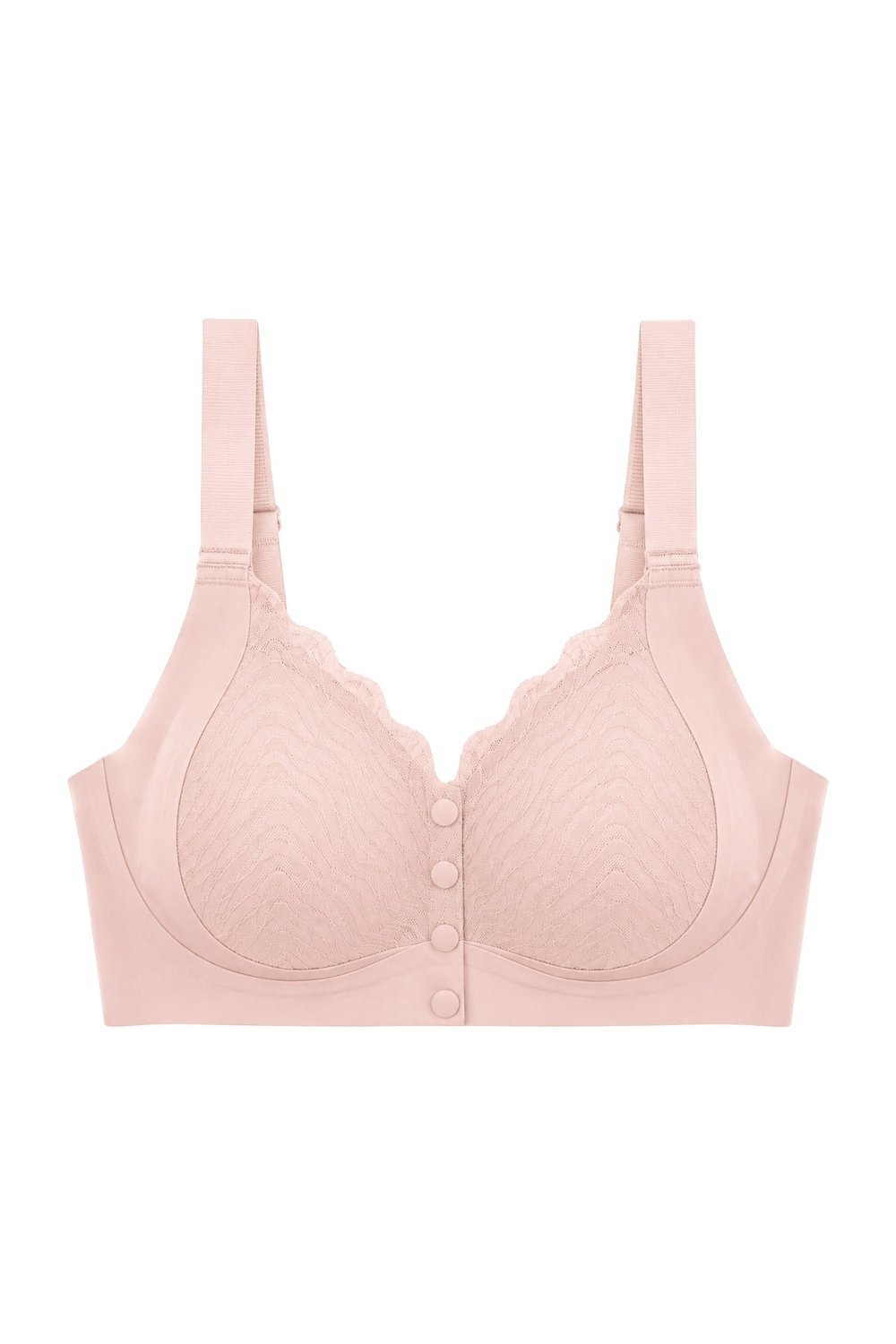 Seamless Bra - Larevia | Pudra Lazer Kesim Önden Düğmeli Tül Detaylı Kadın Sütyen