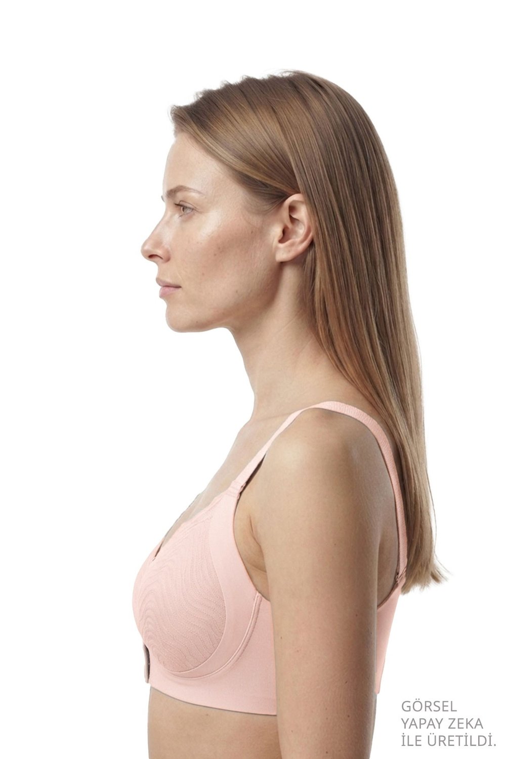 Seamless Bra - Larevia | Pudra Lazer Kesim Önden Düğmeli Tül Detaylı Kadın Sütyen