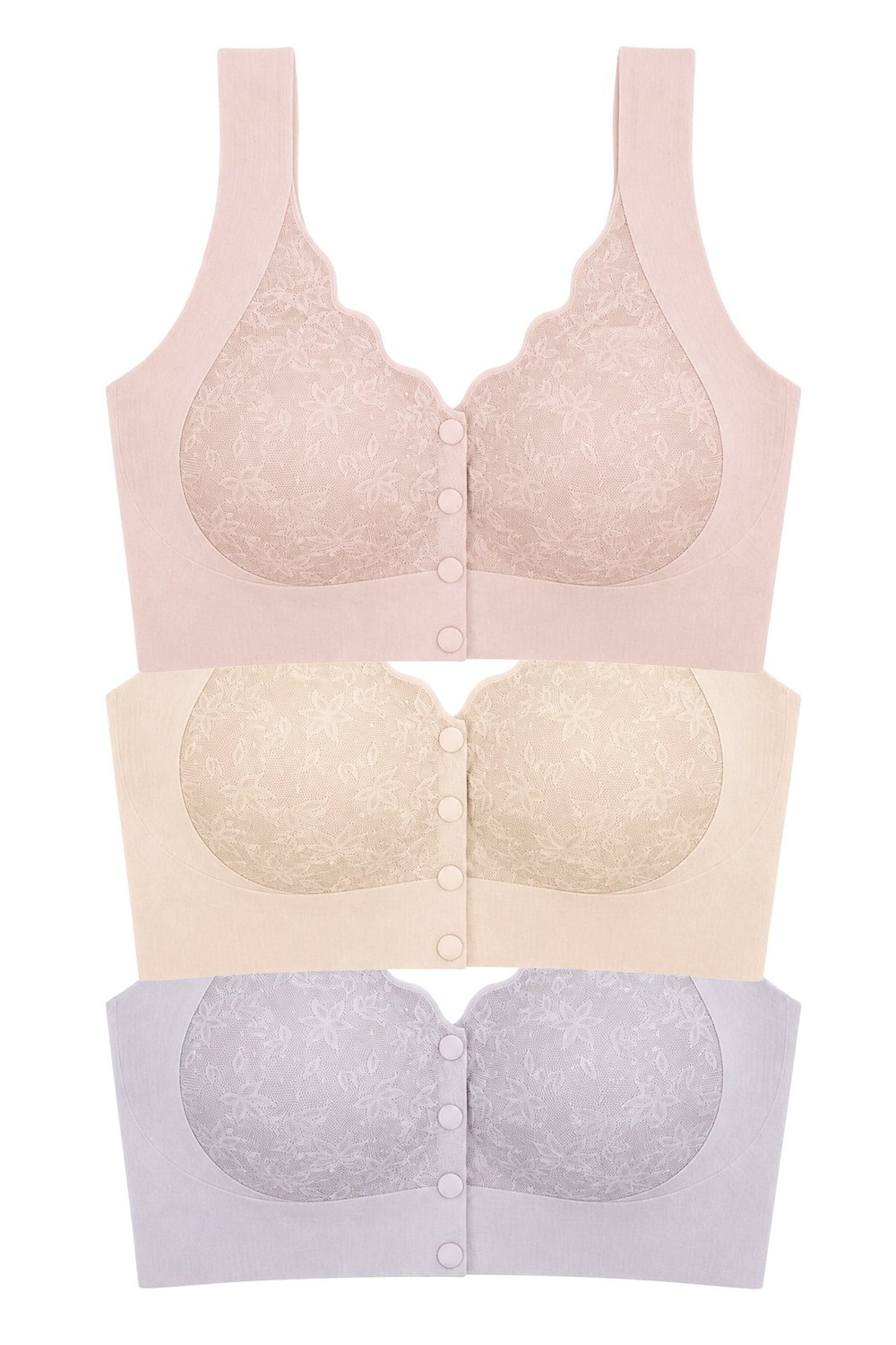 Seamless Bra - Lunessa | Lazer Kesim Dikişsiz Önden Düğmeli Dantelli Minimizer Kadın Sütyen 3lü Paket