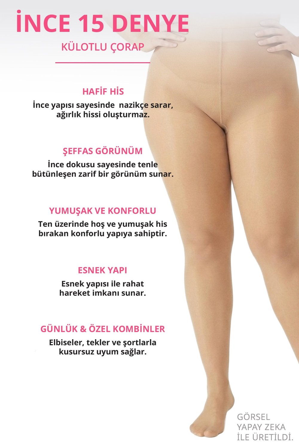 İnce 15 Denye Açık Ten 2li Büyük Beden Külotlu Çorap