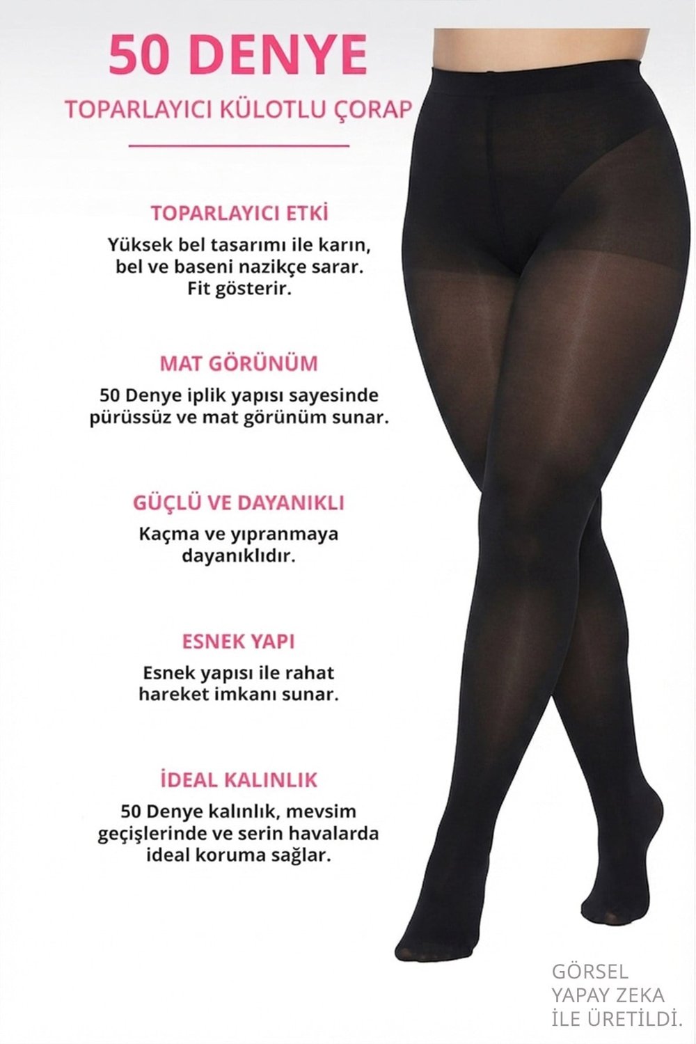 50 Denye Siyah 2 Beden Toparlayıcı Büyük Beden Külotlu Çorap