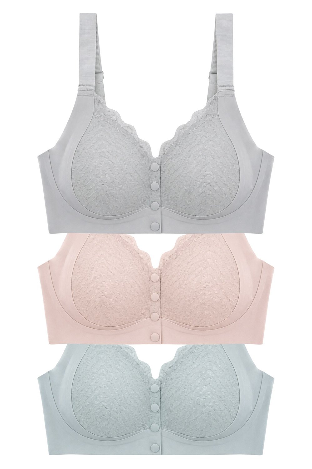 Seamless Bra - Larevia | Lazer Kesim Önden Düğmeli Tül Detaylı Kadın Sütyen 3lü Paket