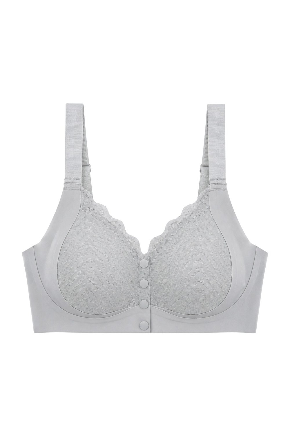 Seamless Bra - Larevia | Gri Lazer Kesim Önden Düğmeli Tül Detaylı Kadın Sütyen
