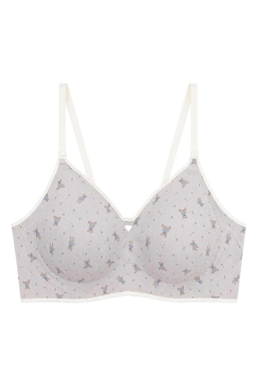 Seamless Bra - Mireva | Gri Lazer Kesim Rib Dokulu Ayıcık Desenli Balensiz Kadın Sütyen