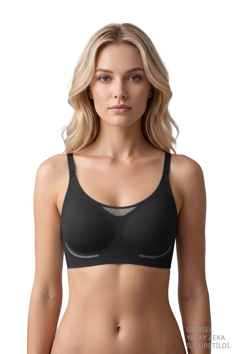 Seamless Bra - Avena | Siyah Lazer Kesim Balensiz Çizgi Dokulu Tül Detaylı Kadın Sütyen