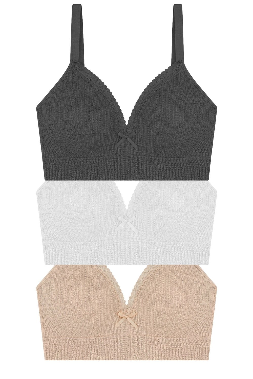 Bra - Sorel | Büyük Beden Bambu Balensiz Minimizer Dantel Detaylı Kadın Sütyen 3lü Paket-2