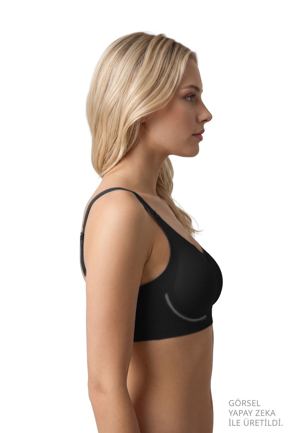 Seamless Bra - Avena | Siyah Lazer Kesim Balensiz Çizgi Dokulu Tül Detaylı Kadın Sütyen