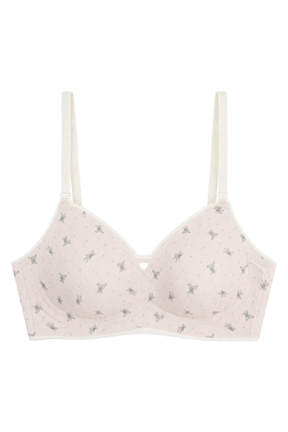 Seamless Bra - Mireva | Pudra Lazer Kesim Rib Dokulu Ayıcık Desenli Balensiz Kadın Sütyen