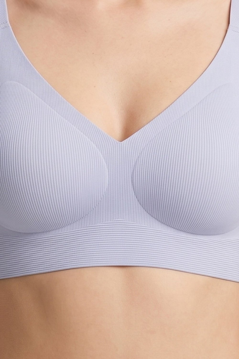 Seamless Bra - Velora | Gri Lazer Kesim Balensiz Rib Dokulu Dikişsiz Kadın Sütyen