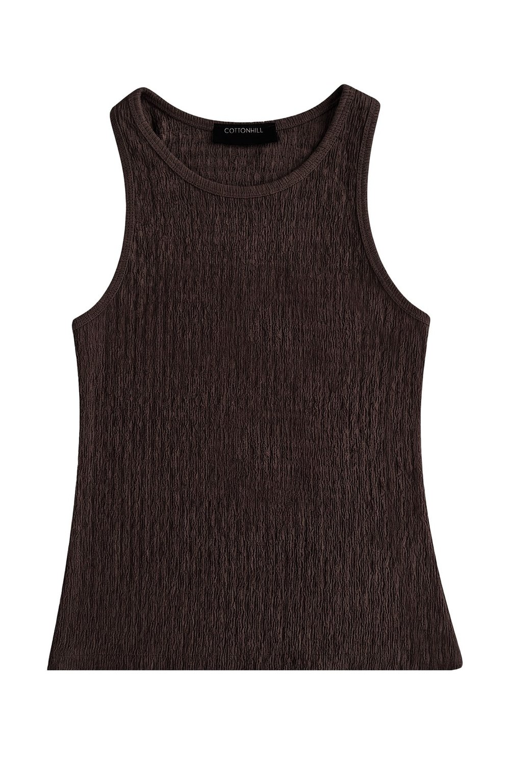 Premium - Tide Collection | Kahverengi Bisiklet Yaka Bürümcük Dokulu Kolsuz Kadın Crop Bluz