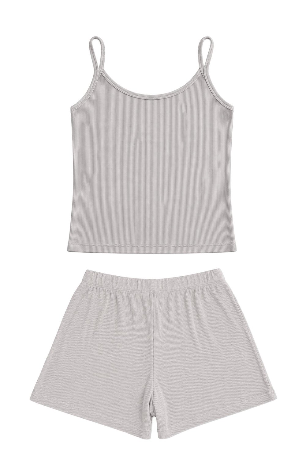 Premium - Neat Collection | Gri Rib Dokulu İnce Askılı Modal Viskon Şortlu Kadın Pijama Takımı