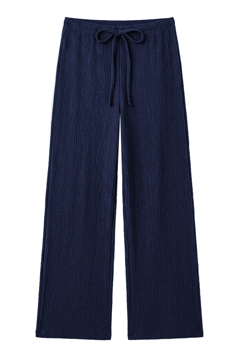 Premium - Tide Collection | Lacivert Bağcıklı Bürümcük Dokulu Bol Paça Kadın Pantolon
