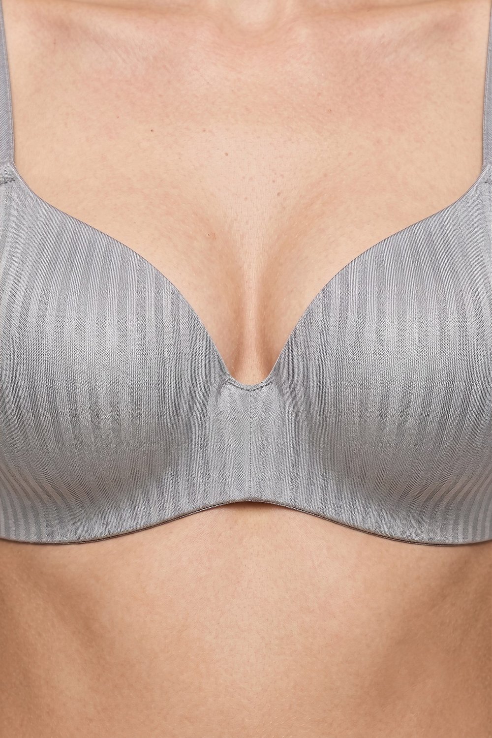 Seamless Bra - Rivelle | Gri Mikro Çizgi Desenli Balensiz Günlük Kadın Sütyen