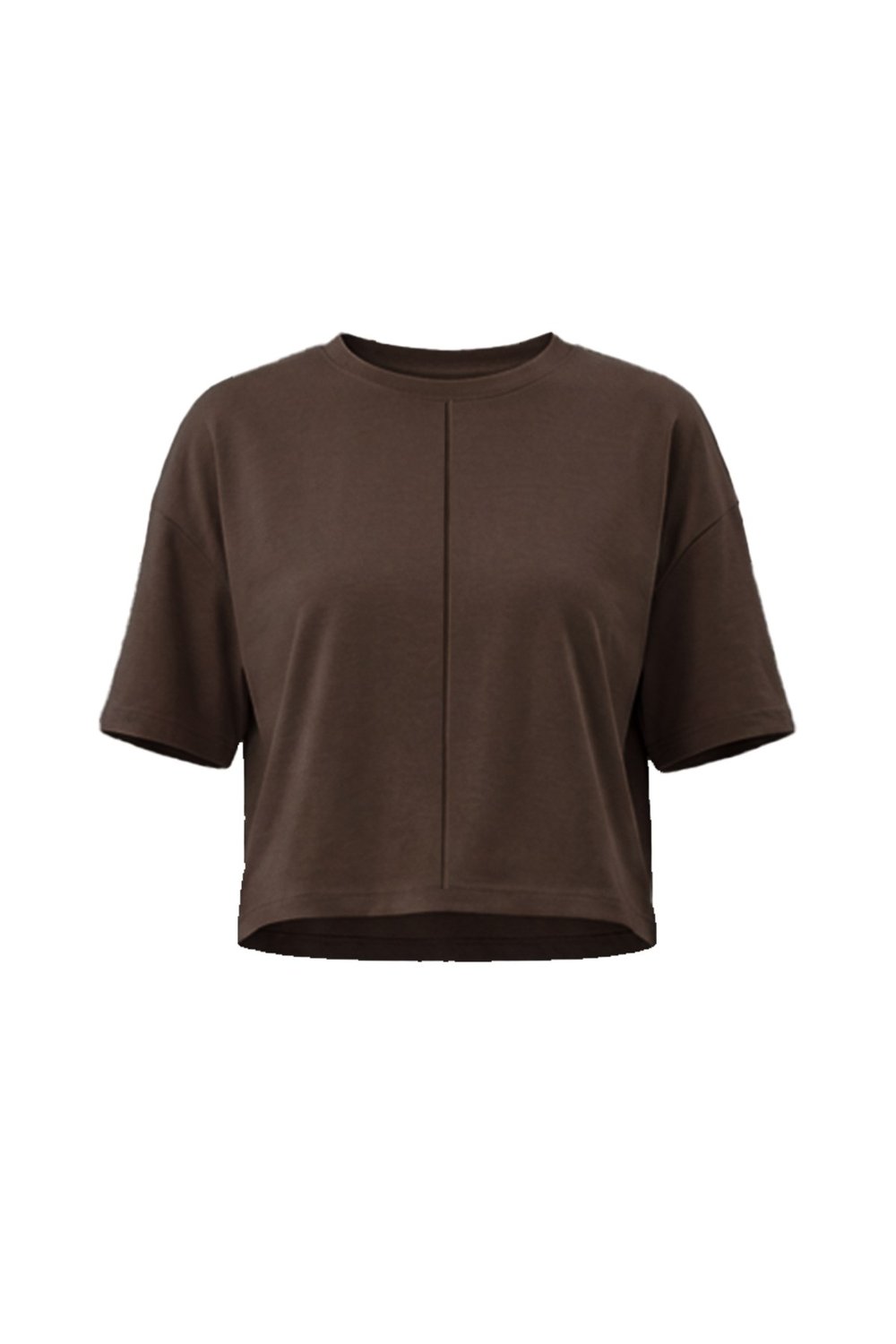 Premium - Sway Collection | Kahverengi Modal Bisiklet Yaka Nervür Dikiş Detaylı Tişört