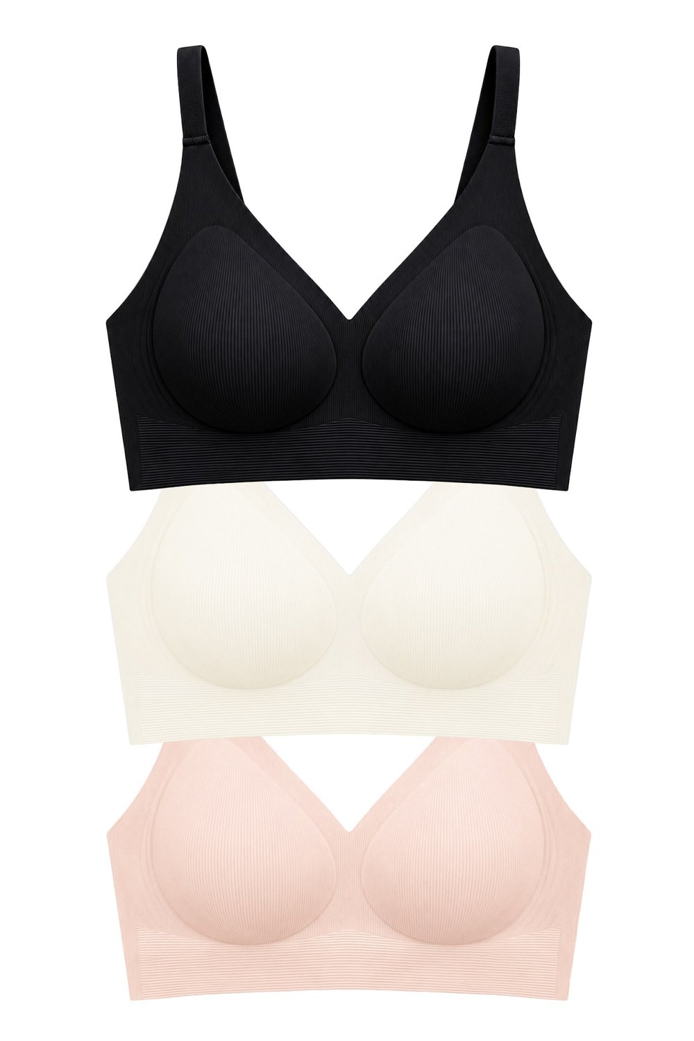 Seamless Bra - Velora | Lazer Kesim Balensiz Rib Dokulu Dikişsiz Kadın Sütyen 3lü Paket-2