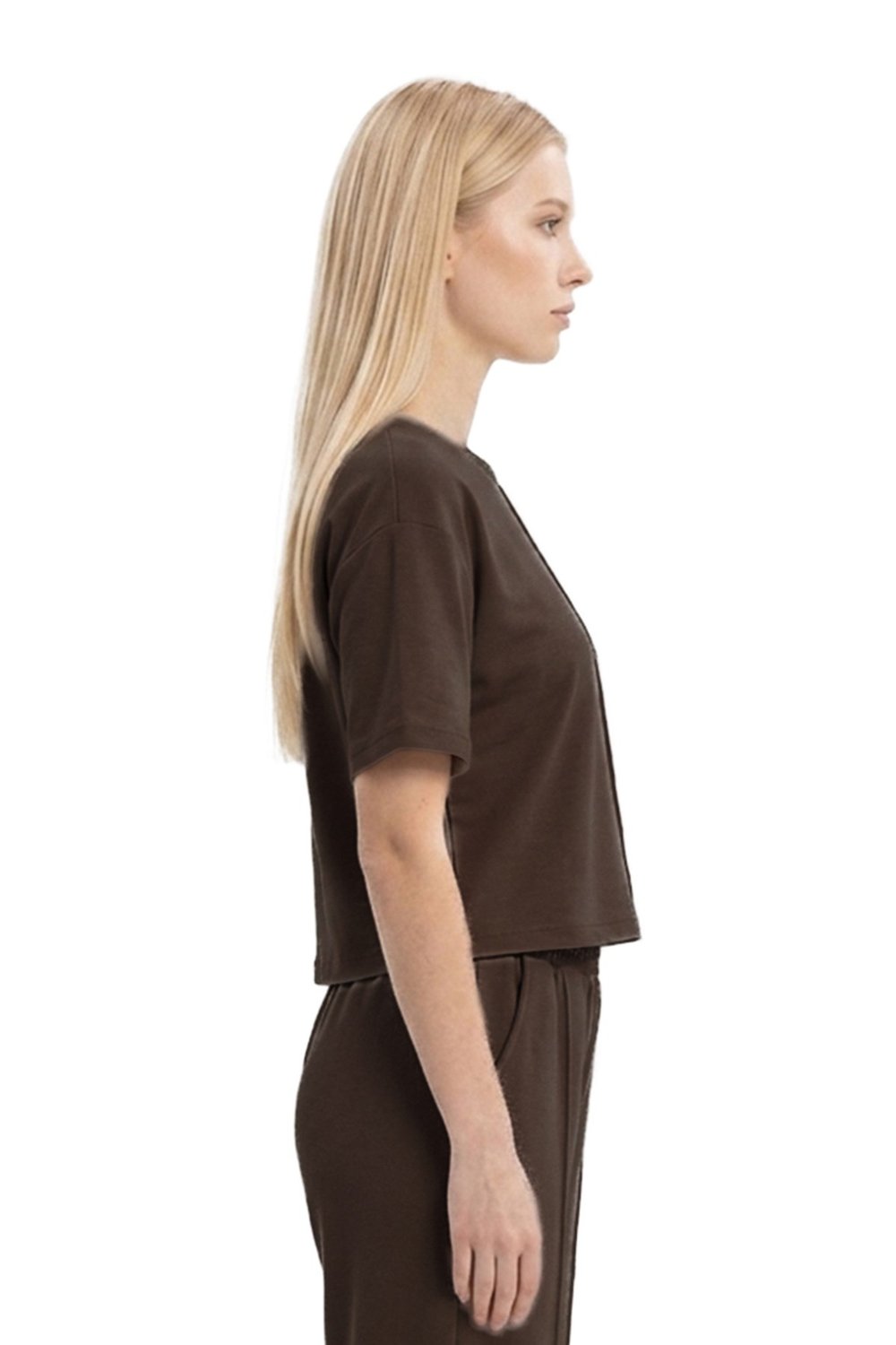Premium - Sway Collection | Kahverengi Modal Bisiklet Yaka Nervür Dikiş Detaylı Tişört