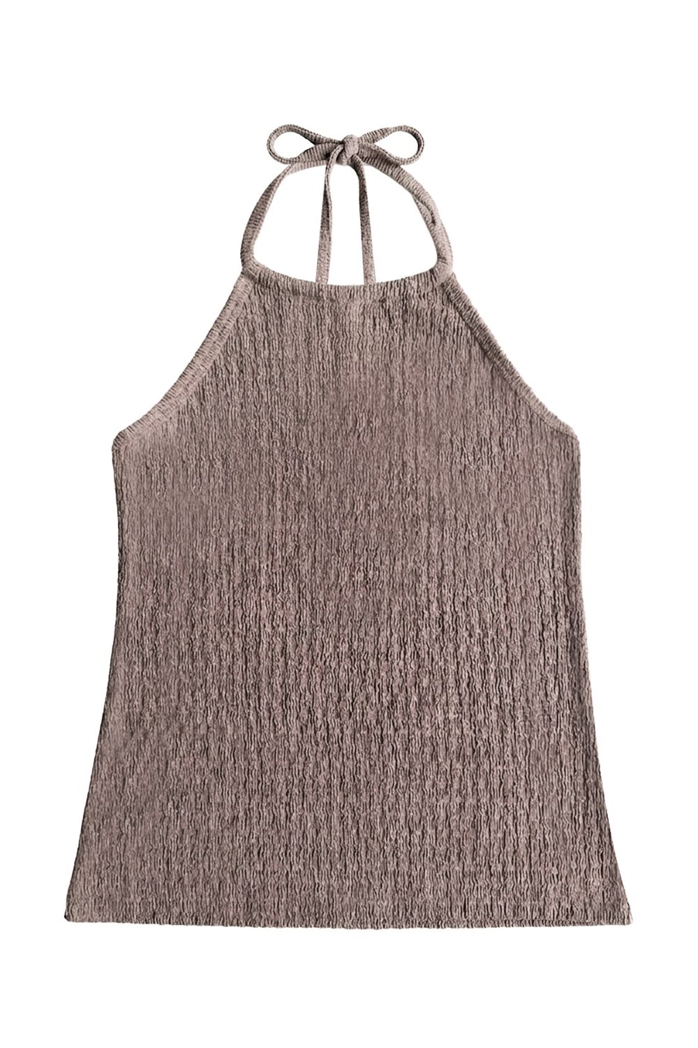 Premium - Tide Collection | Vizon Halter Yaka Boyundan Bağlamalı Bürümcük Dokulu Kadın Crop Bluz
