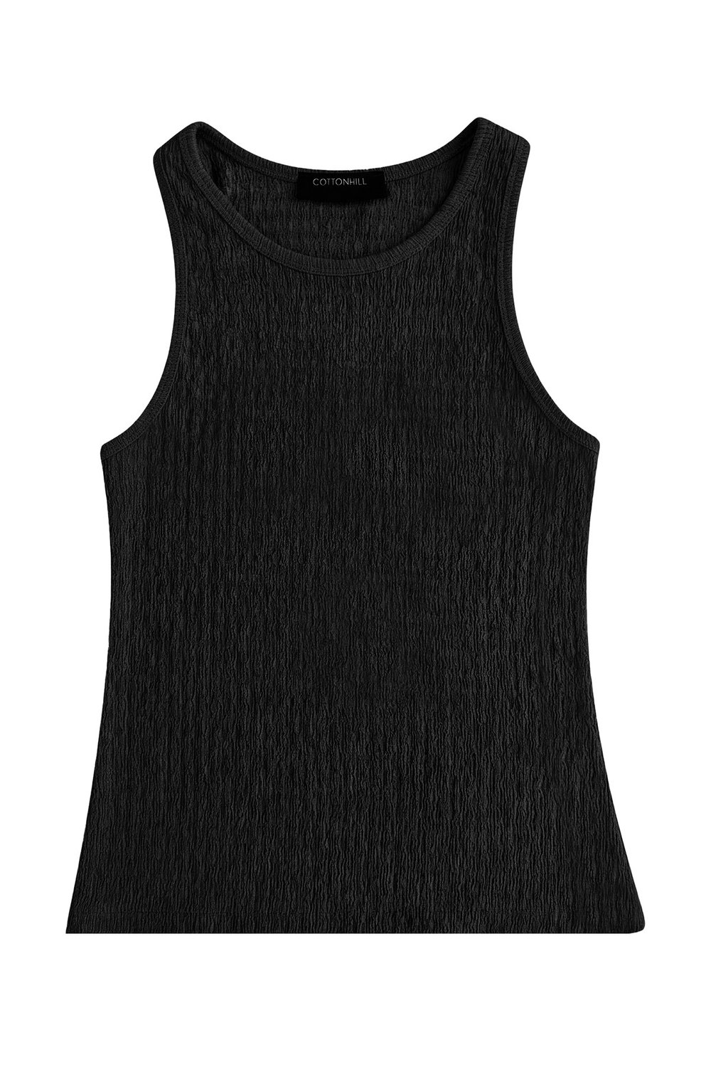 Premium - Tide Collection | Siyah Bisiklet Yaka Bürümcük Dokulu Kolsuz Kadın Crop Bluz