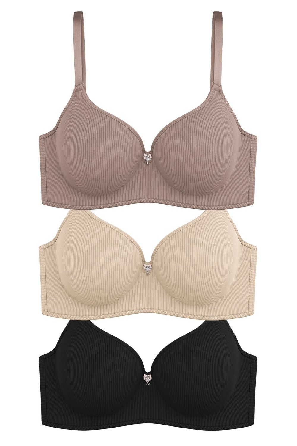 Seamless Bra - Renoa | Rib Dokulu Balensiz Doğal Form Straplez Kadın Sütyen 3lü Paket-2
