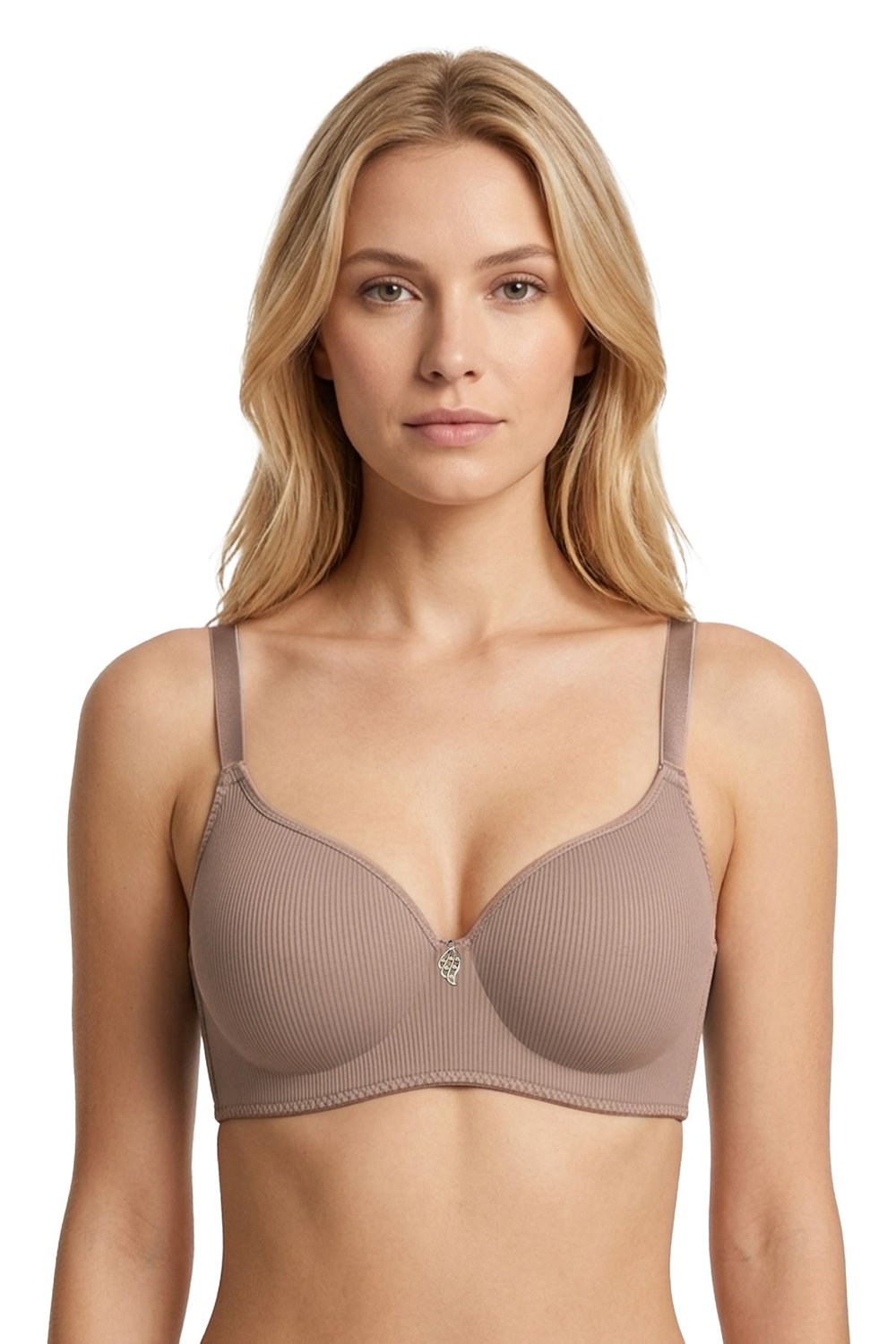 Seamless Bra - Renoa | Kahverengi Rib Dokulu Balensiz Doğal Form Straplez Kadın Sütyen
