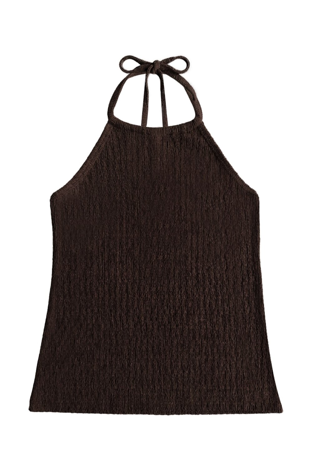 Premium - Tide Collection |Kahverengi Halter Yaka Boyundan Bağlamalı Bürümcük Dokulu Kadın Crop Bluz