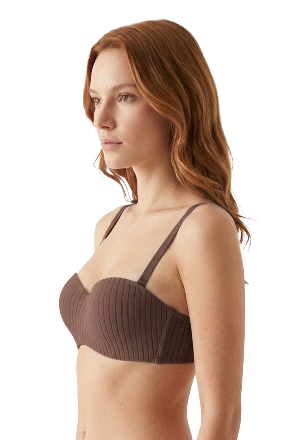 Seamless Bra - Striva | Kahverengi Mikro Çizgi Desenli Balenli Toparlayıcı Kadın Sütyen