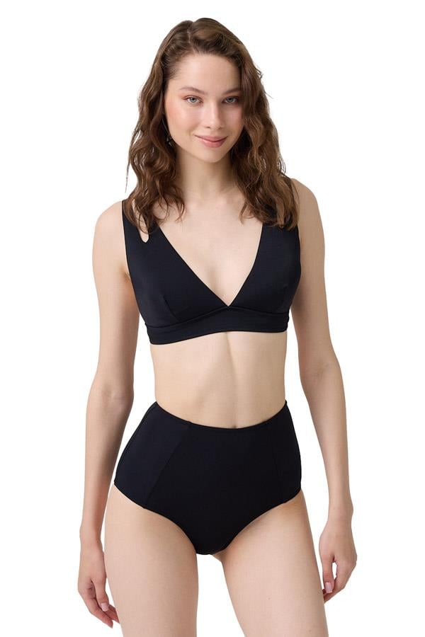 Siyah Üçgen Cut Out/Pencereli Bikini Üstü