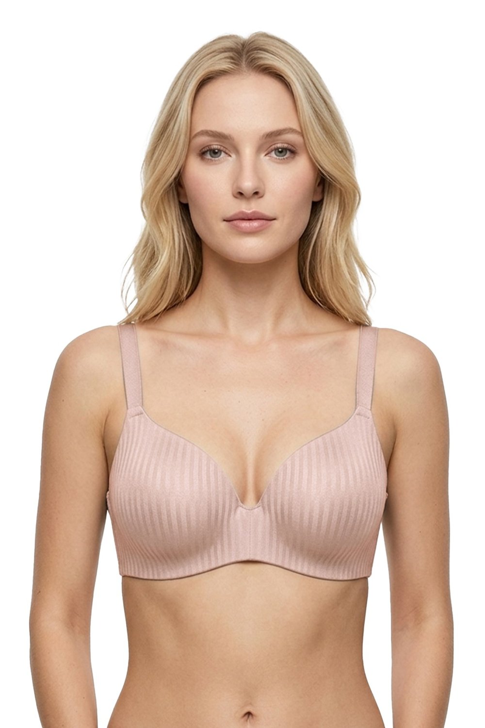 Seamless Bra - Rivelle | Pudra Mikro Çizgi Desenli Balensiz Günlük Kadın Sütyen