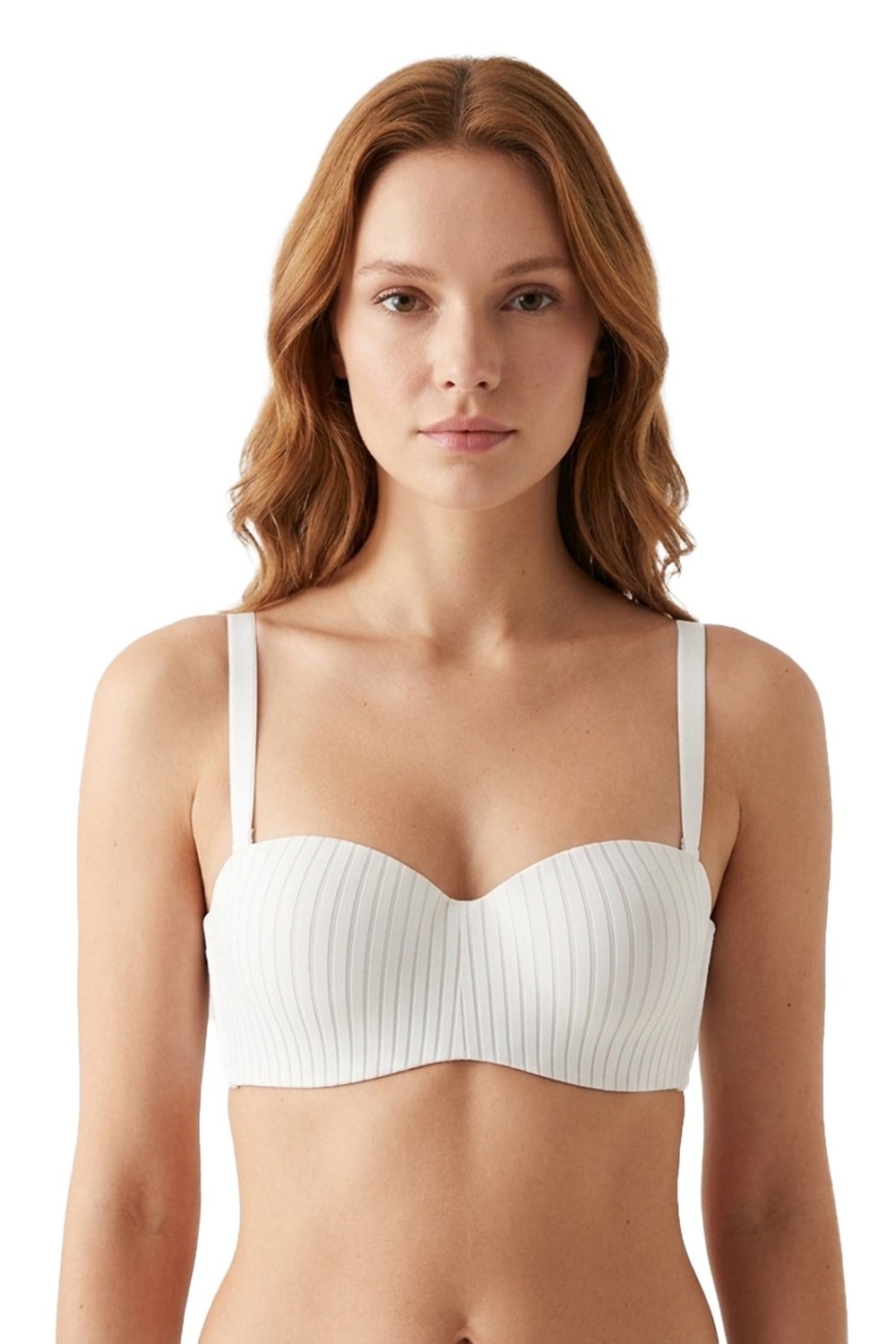 Seamless Bra - Striva | Beyaz Mikro Çizgi Desenli Balenli Toparlayıcı Kadın Sütyen