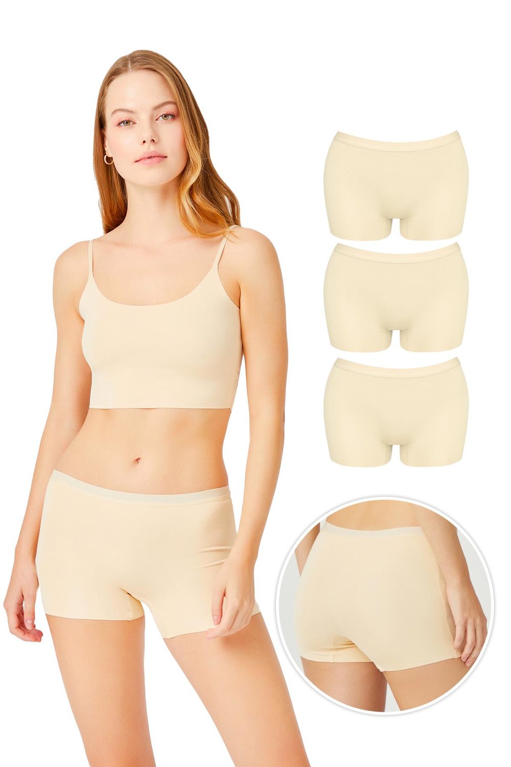 Basic Lazer Kesim Dikişsiz Kadın Boxer Külot Ten 3lü Paket