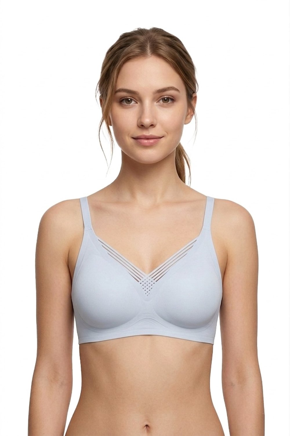 Seamless Bra - Lucent | Gri Lazer Kesim Balensiz Ön Çapraz Şerit Detaylı Kadın Sütyen