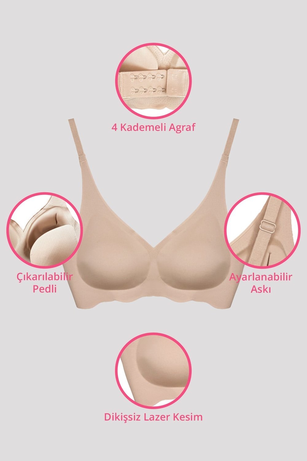 Seamless Bra - Wave | Lazer Kesim Dikişsiz Dalga Detaylı Balensiz Kadın Sütyen 3lü Paket-2