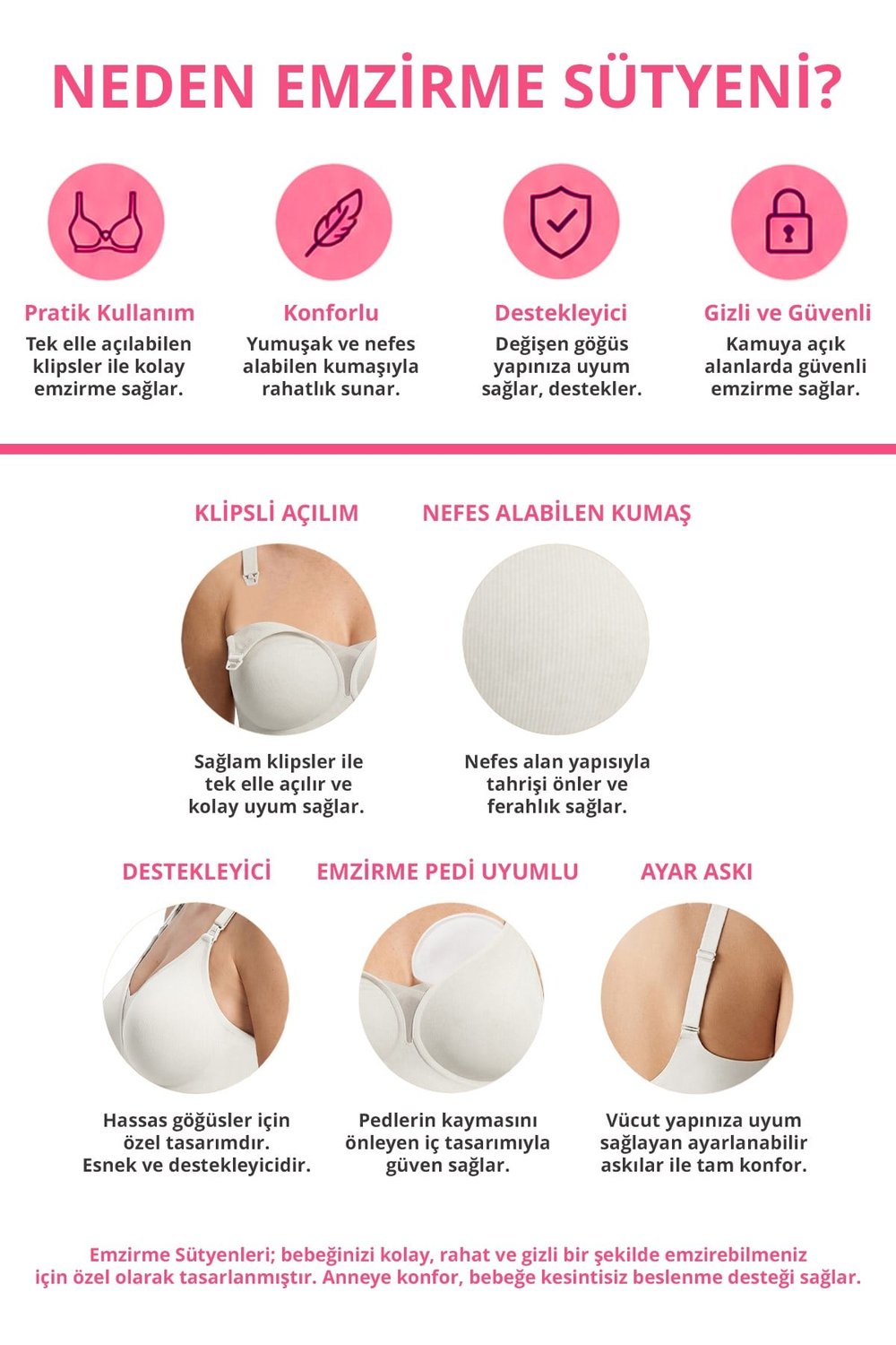 Seamless Bra - Nuvia | Lazer Kesim Klipsli Önden Açılabilir Dikişsiz Emzirme Sütyeni 3lü Paket