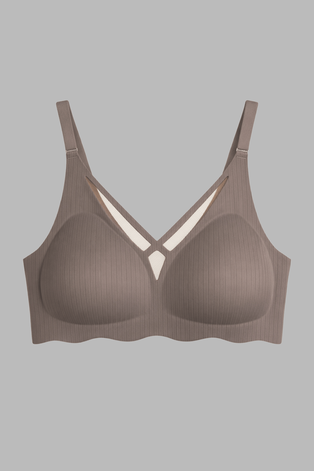 Seamless Bra - Liny | Kahverengi Lazer Kesim Dikişsiz Çizgi Desenli Dekolteli Kadın Sütyen
