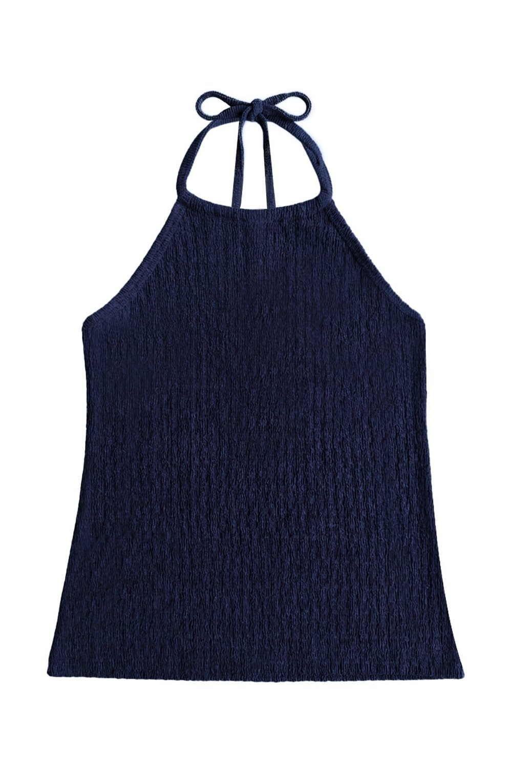 Premium - Tide Collection | Lacivert Halter Yaka Boyundan Bağlamalı Bürümcük Dokulu Kadın Crop Bluz